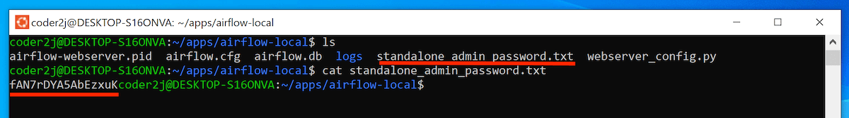 screenshot of airflow with admin login credentials
