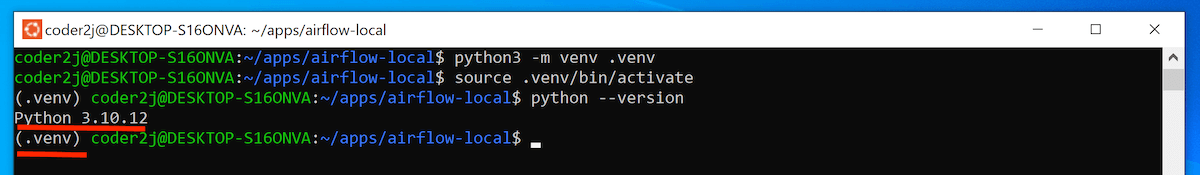 terminal python virtual env activated in a project path