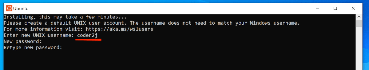 Setup the username and password for the Ubuntu