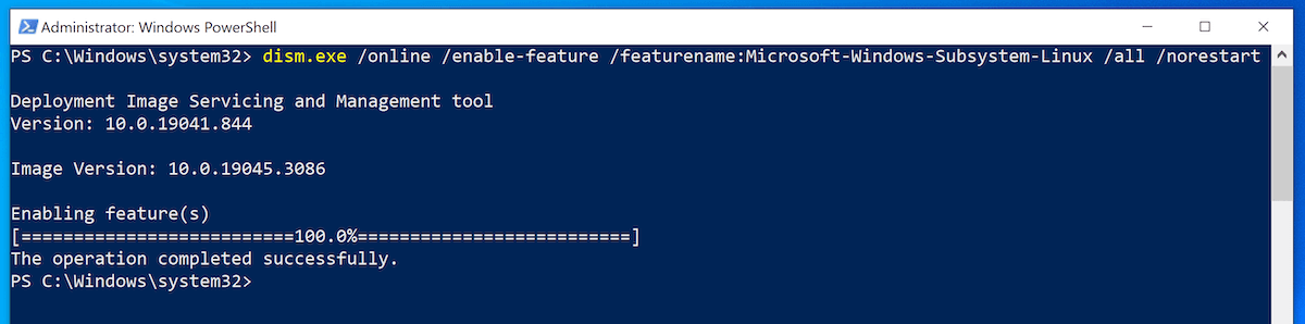 Enable Windows Subsystem Linux feature via Powershell